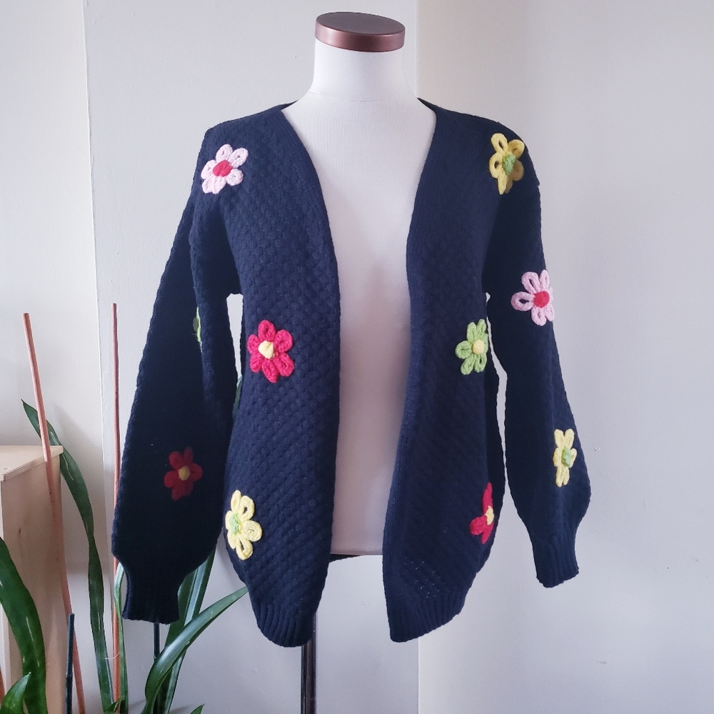 Knit Crochet NWOT Open Front Cardigan Sweater Bohemian - S (PTP 20")